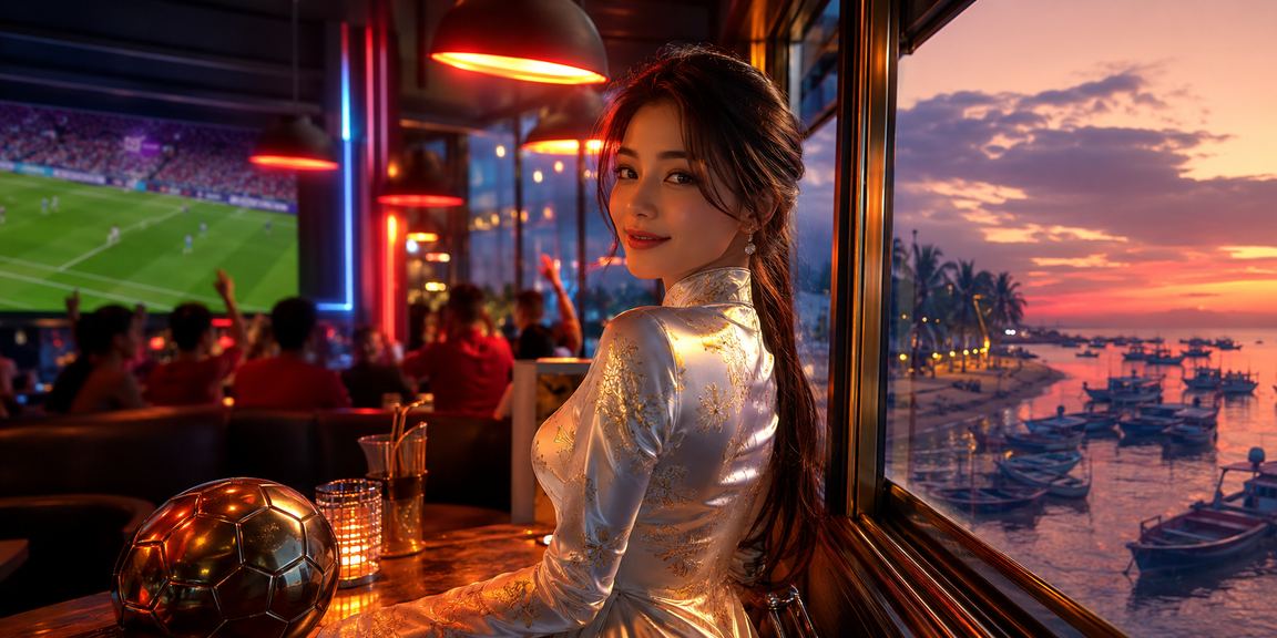 Cô gái mặc áo dài tại Mũi Né xem thông tin cược bóng đá trên smartphone buổi tối